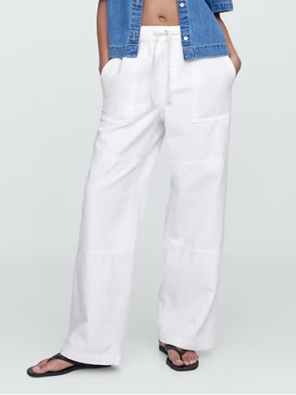 High Rise Pull-On Wide-Leg Utility Jeans